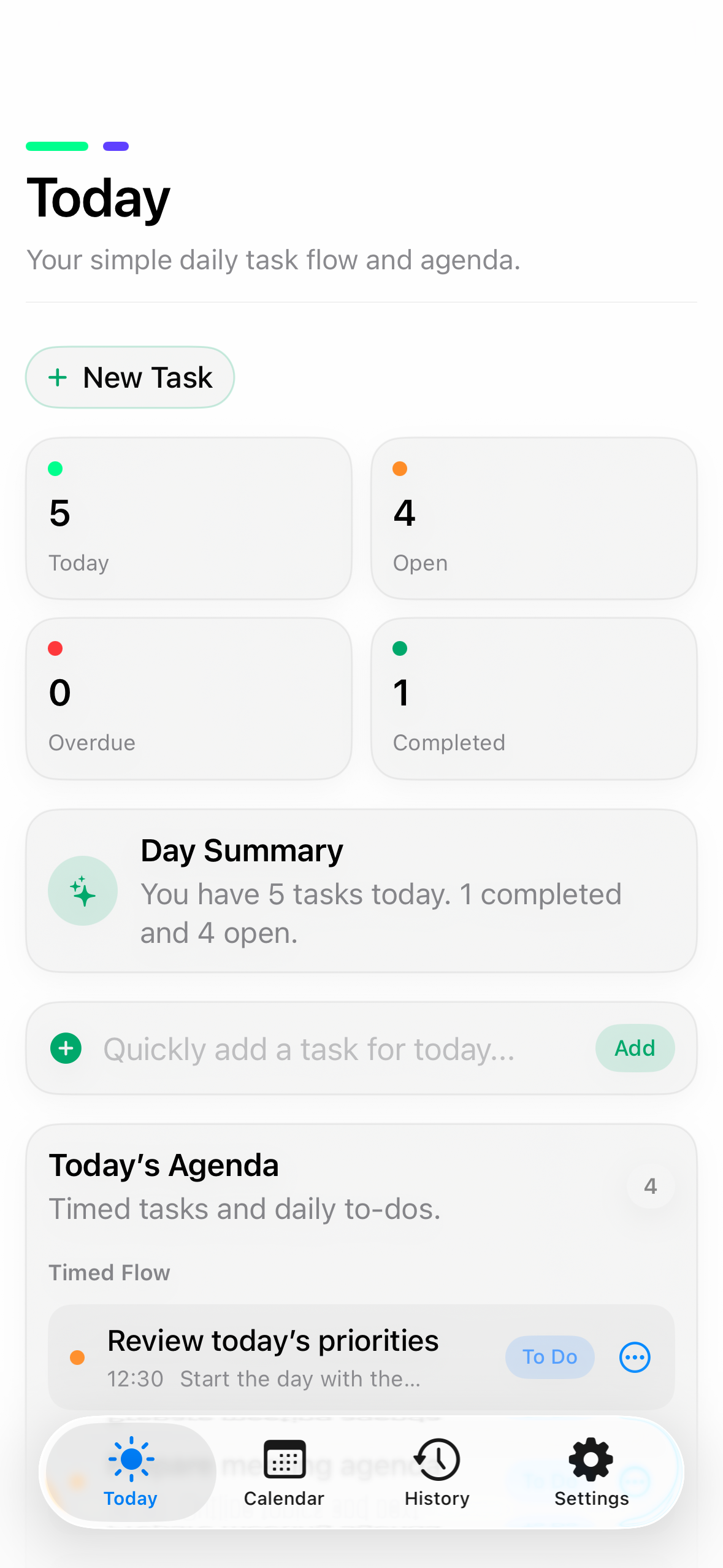 DeFlow Today screen